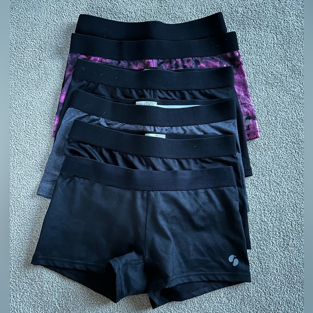 6 pairs of Soffe low rise spandex shorts girls XL (fits like a woman’s small)
